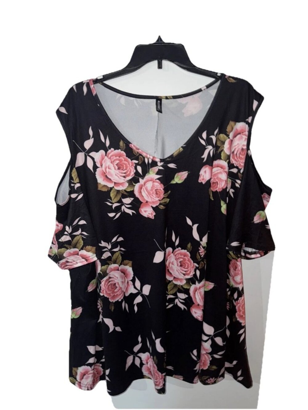 Allegrace Womens Cold Shoulder Floral Top Tunic Size 3XL Short Sleeve V-neck